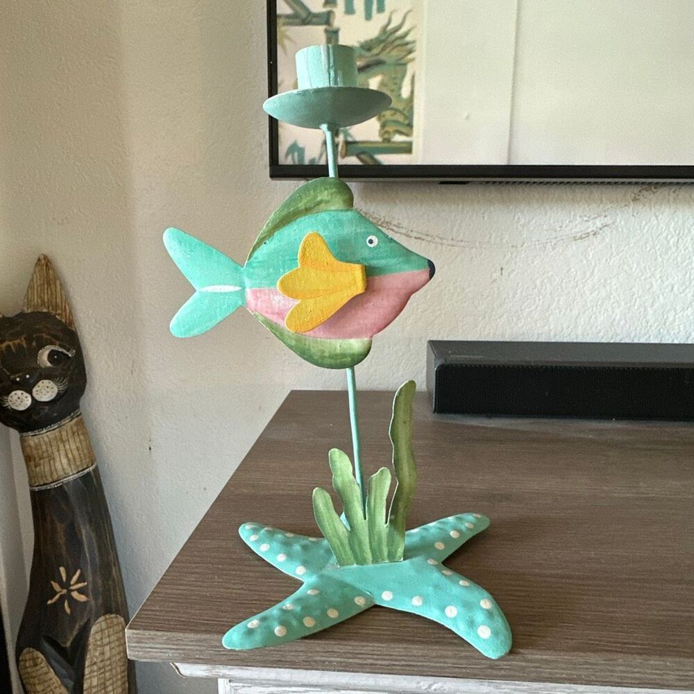 Studio Nova Metal Fish candle Taper Holder 8.5”